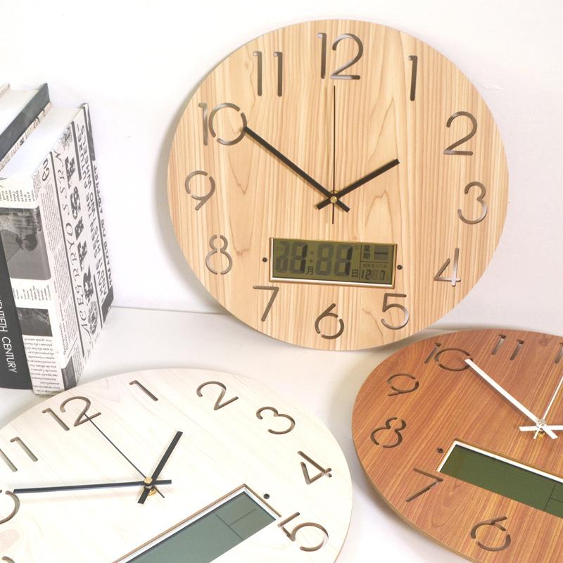 Настенные часы из древесного волокна для гостиной, современные, простые и атмосферные, 14 дюймов 35 см, бытовые часы, бесшумные часы с вечным календарем, настенные часы