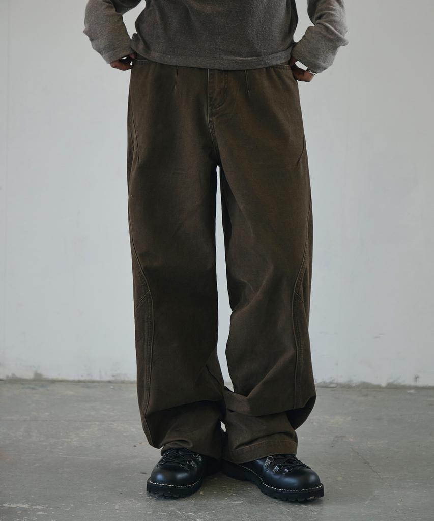 Seukeulaeteulpigsel Vtg Fade Dart Изогнутая Линия Хлопковые Брюки [Коричневый]