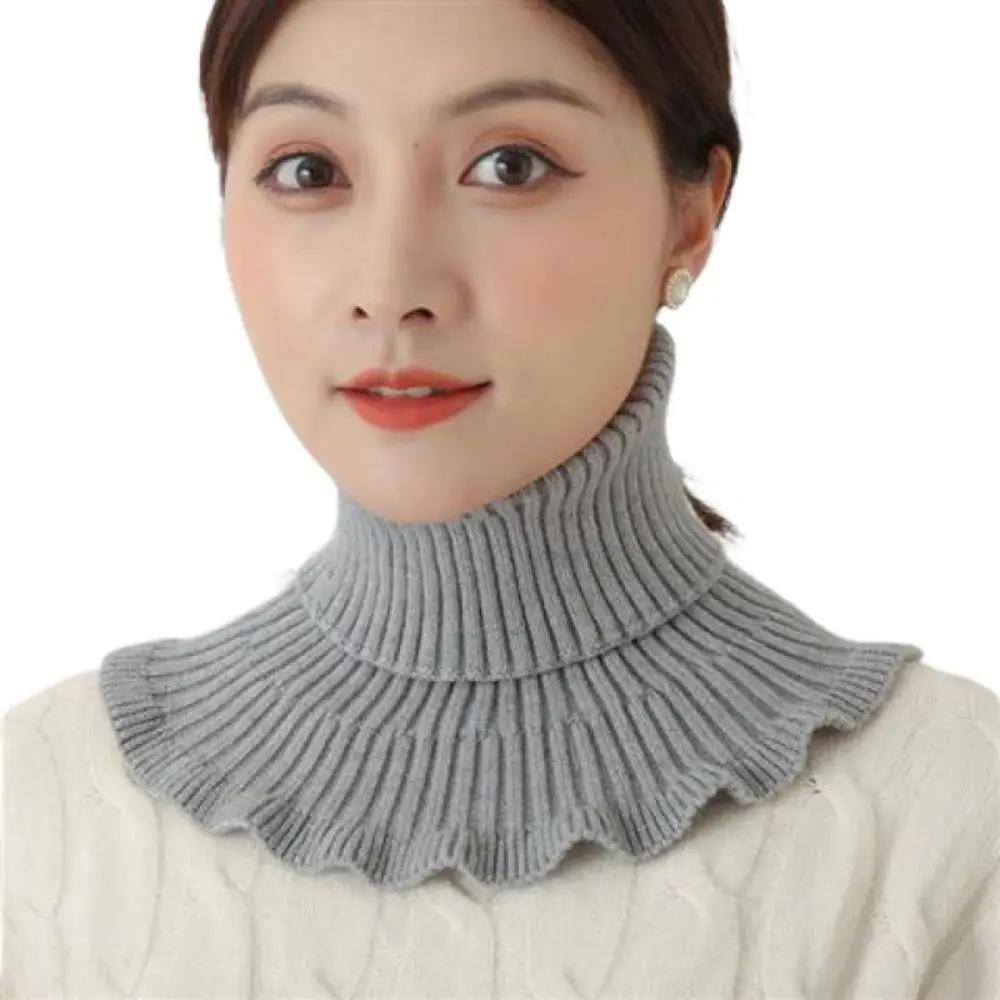 Windproof Knitted Fake Collar Detachable With Wooden Ears Neck Warmer Winter Warm Turtleneck Men Women