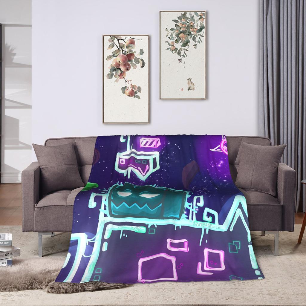 Geometry Dash Gaming Game Plush Blankets Super Soft Throw Blanket Kids Street Trend Couch Chair Sofa Bed Flannel Bedspread Cover