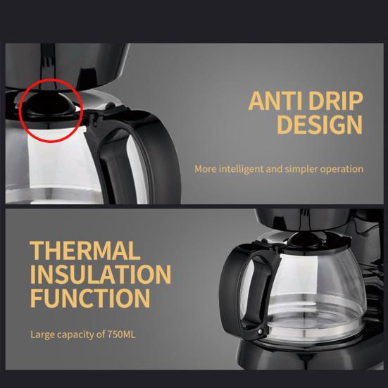 Портативная кофемашина большой емкости с защитой от капель и автоматическим отключением, легко моется, многоразовый фильтр для кофемашины для кухни