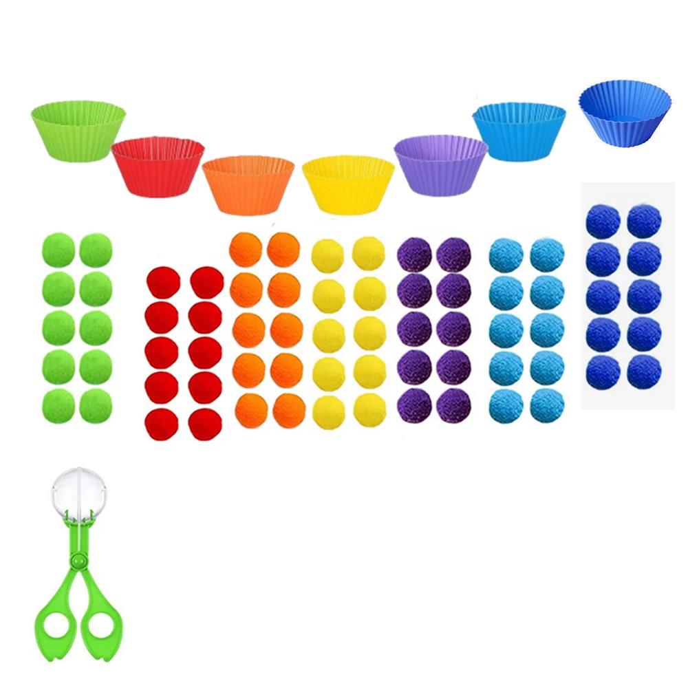 Colorful Early Education Toy Rainbow Counting Pompoms Pompoms Tweezers Toy Kids Early Education