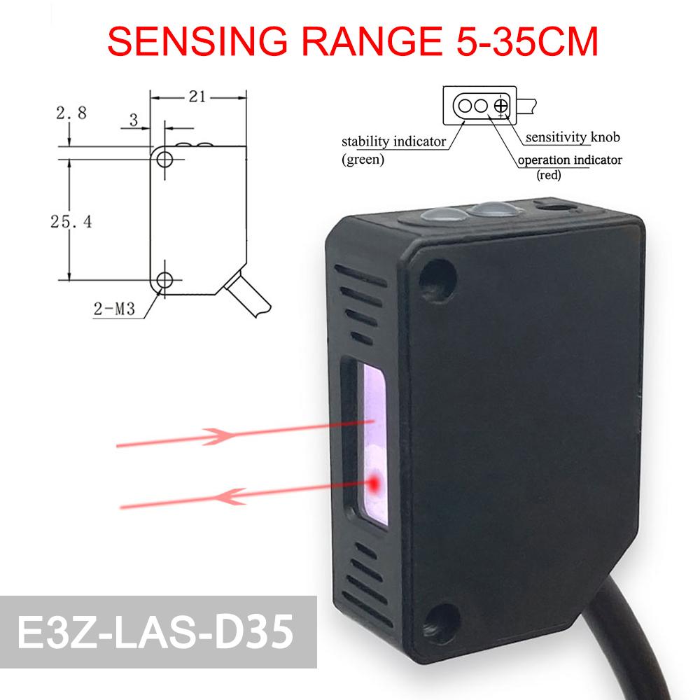 Cloweit Square Laser Sensor 35cm 8m Adjustable NPN PNP Diffuse/Specular Reflection Optical Infrared Photo Proximity Switches E3Z