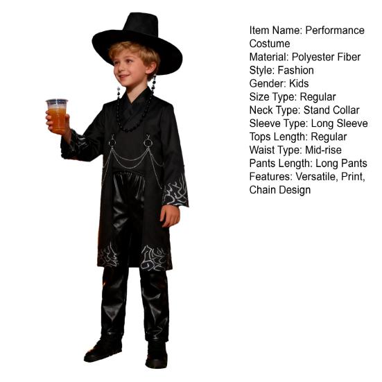 Черный Косплей Костюм Пальто Костюм Наряды Рубашка Брюки Шляпа Ремень Танцевальная Труппа