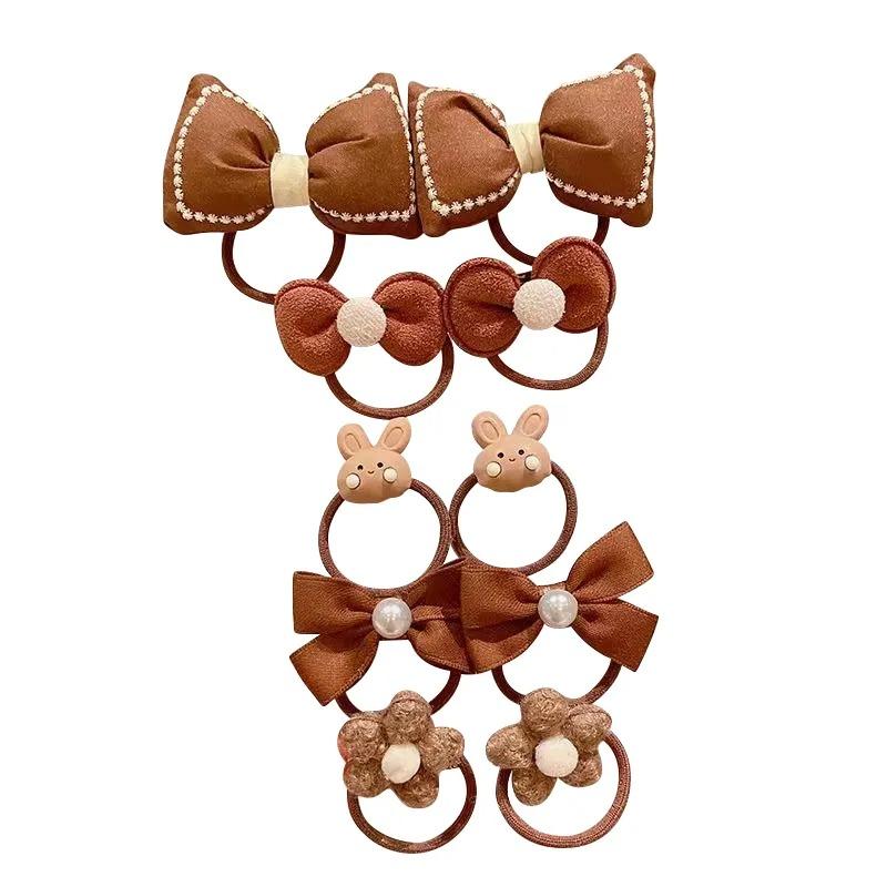 10 шт./5 пар, детская повязка для волос для девочек, резинка для волос, милый мультяшный эластичный бант, детский аксессуар для волос, весна-осень, детская повязка принцессы