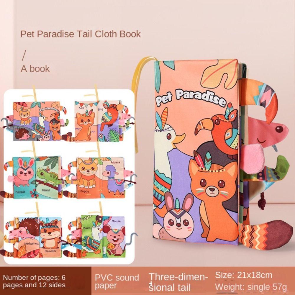 Animals Tail Kids Cloth Book Sound Paper Baby Early Learning Toy Learning Cognize