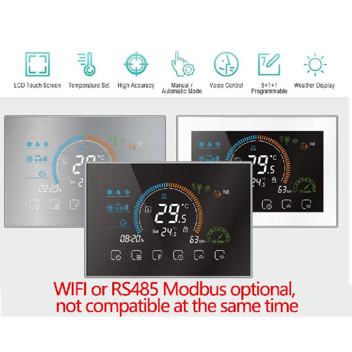 TUYA WIFI/RS485 Modbus RTU Программируемый термостат для управления 2/4-ходовым клапаном Отопление/Охлаждение HVAC Воздушная система 24В/220В