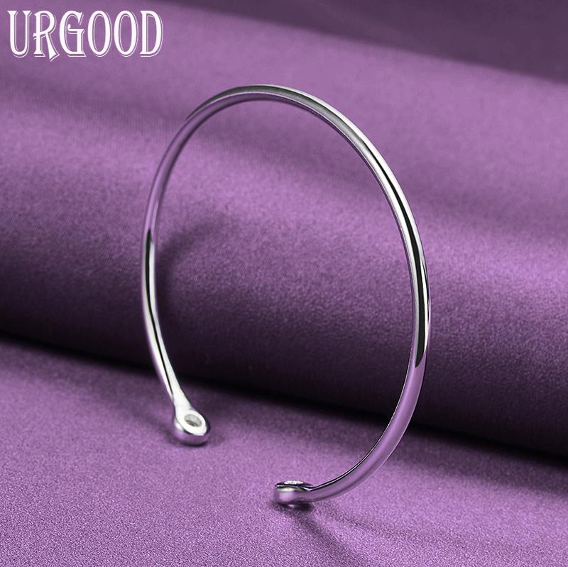 Ювелирные изделия из открытого браслета из стерлингового серебра 925 пробы с гладким однотонным бисером