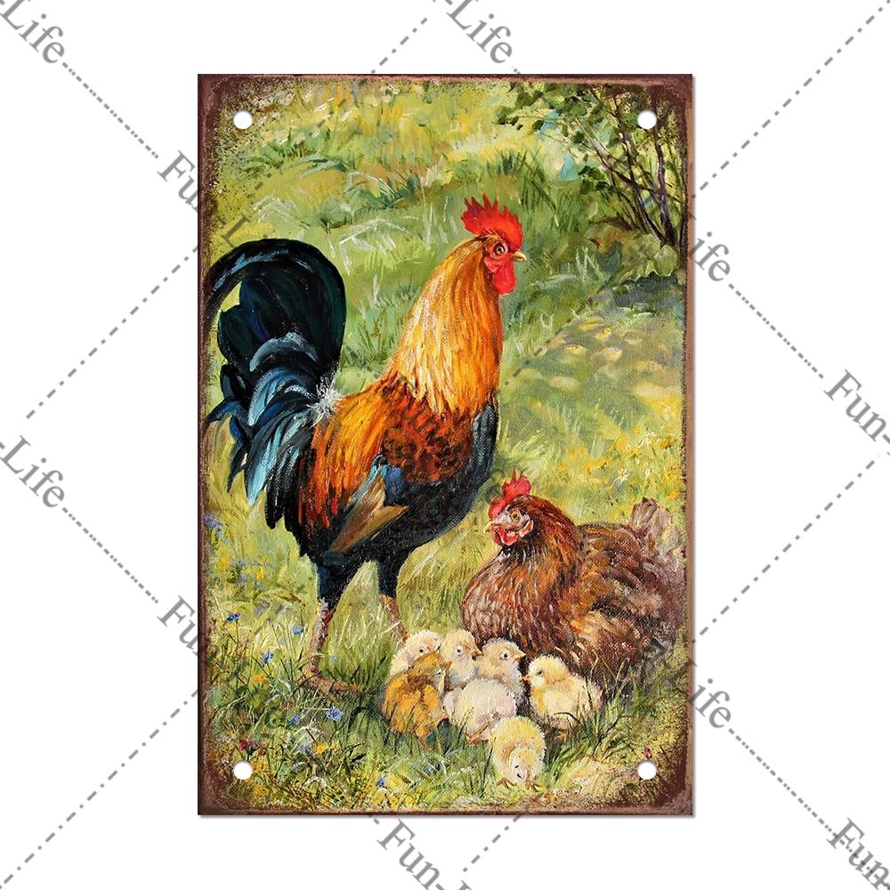 Винтажный постер с курицей, металлические жестяные знаки, тарелка, петух, куриное яйцо, ретро-налет, домашний декор на стену, 20x30 см