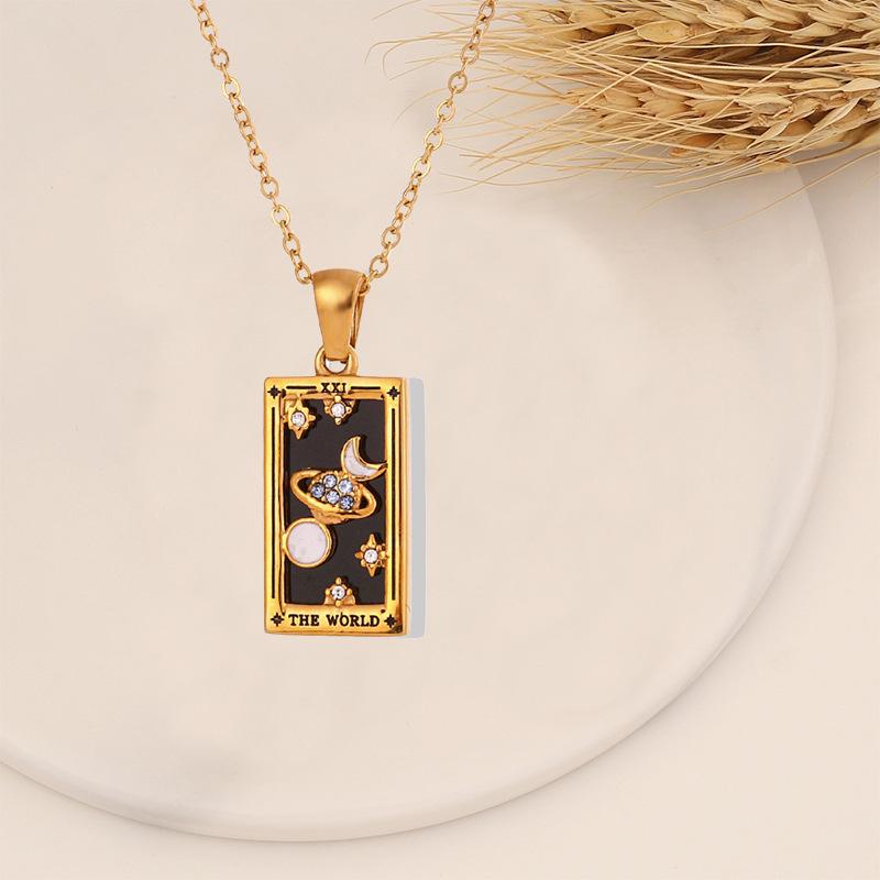 YILUOCD Zirconia Tarot Card Necklace Classic Tarot Queen Lover Magician Moon Wealth Amulet Stainless Steel Jewelry