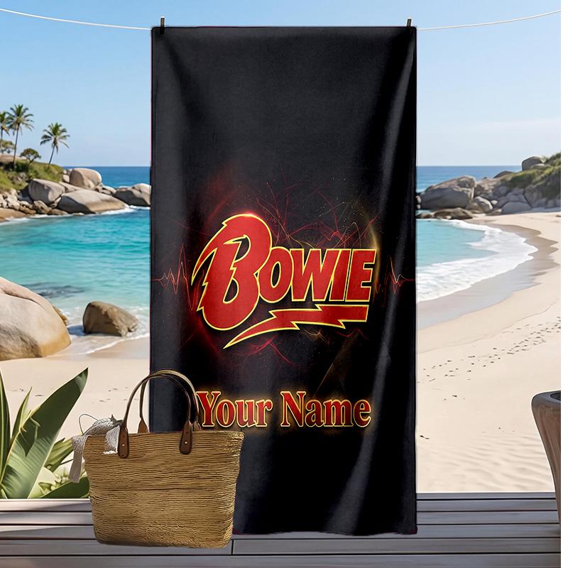 David Bowie Custom Beach Towel, Print Your Name Text Lightweight Absorbent Towel for Swimming Travel