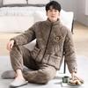 Пижама мужская зимняя бархатная зимняя теплая трехслойная утолщенная стеганая куртка коралловый флис на молнии комплект домашней одежды