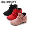 Girls Ankle Boots High Heels Square Heel with Ruffles Flouncing Kids Princess Boots Children Snow Boots Warm Fashion Sweet Flock