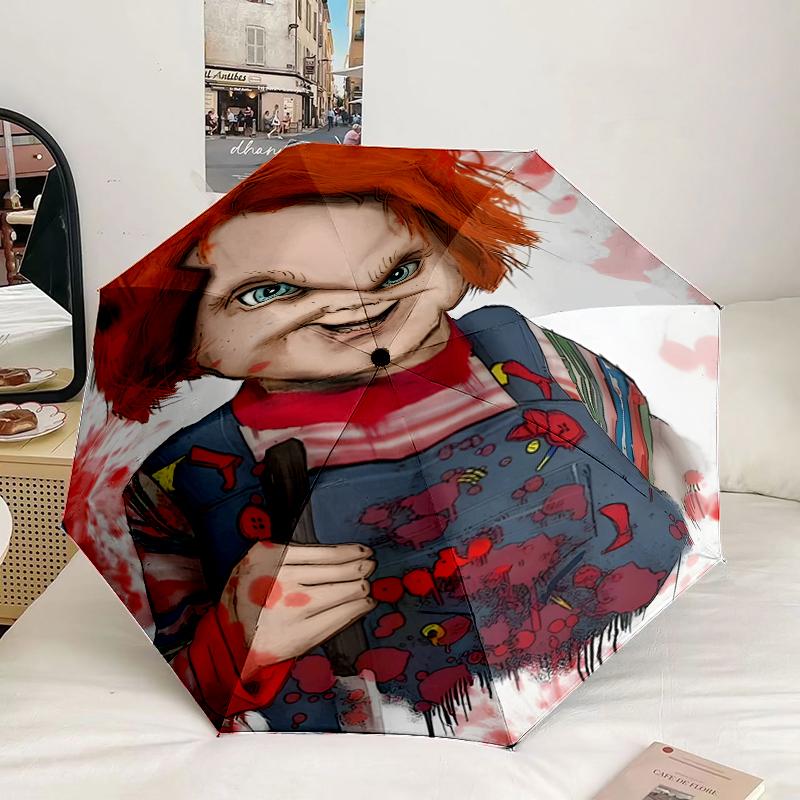 Хэллоуинский зонт от Chucky, 8 спиц, для путешествий, кемпинга, повседневного использования, легкий, портативный, незаменим для каждой семьи, подарок на праздники
