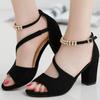 Spring Summer Sexy Fish Mouth Hollow Roman Sandals Thick with Word with Beaded High Heels Female Sexy Female Sandals