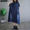 Плюс размер 2024, весна-лето, женское джинсовое платье, повседневное винтажное свободное длинное платье большого размера, нерегулярное