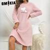 Autumn and Winter Women's Pink Love Flannel Long-sleeved Thickened Nightgown Set of Head In The Long Section of Cute Homewear Nightgowns