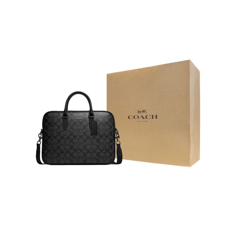 Coach Gotham Liam 33 Letter Logo Classic Monogram Zip Closure PVC Briefcase Men briefcase Black CJ630-QBO4G