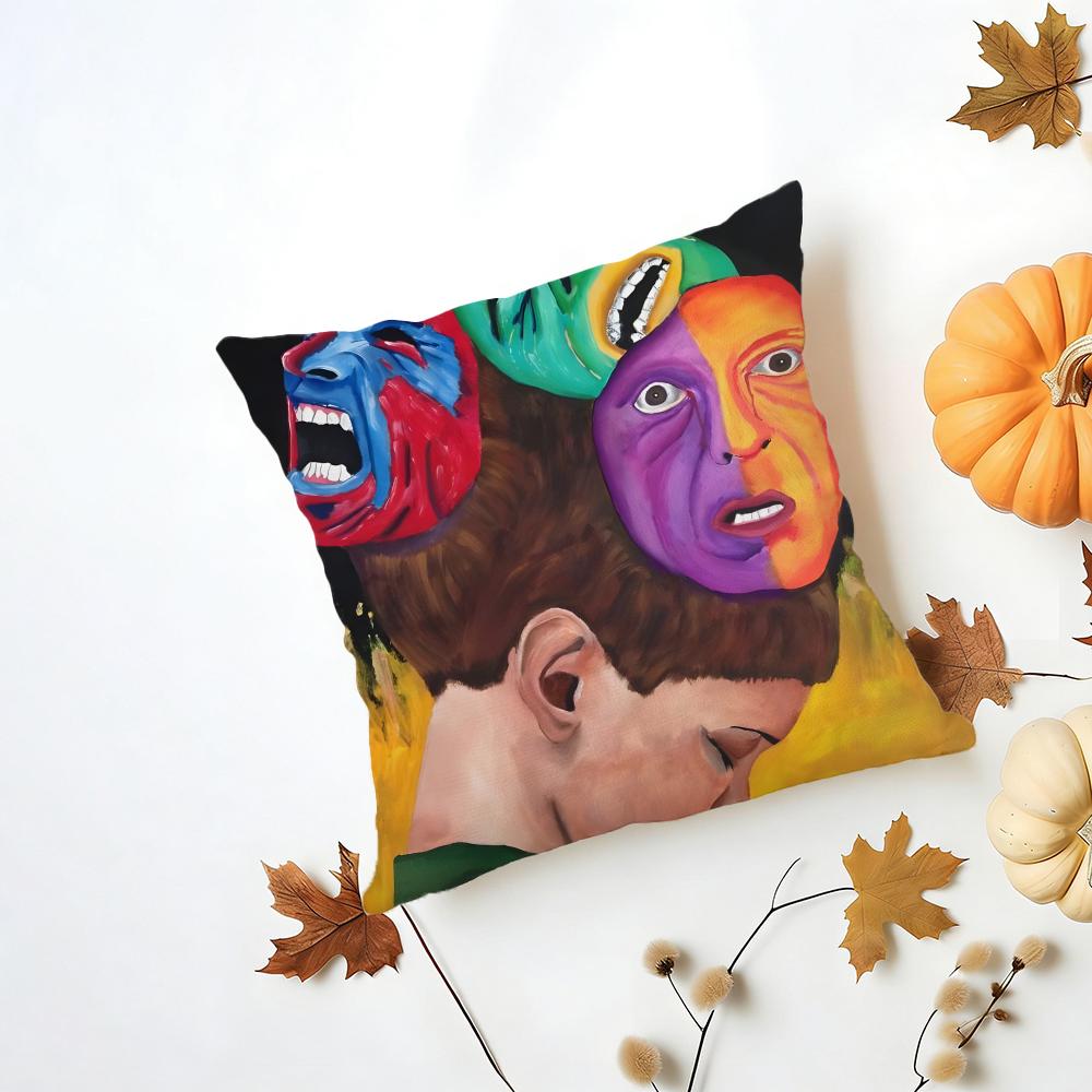Emotional outlet art painting Cushion Cover Washable Linen Pillowcase Soft for Daily Sofa Bed Home Room Decor