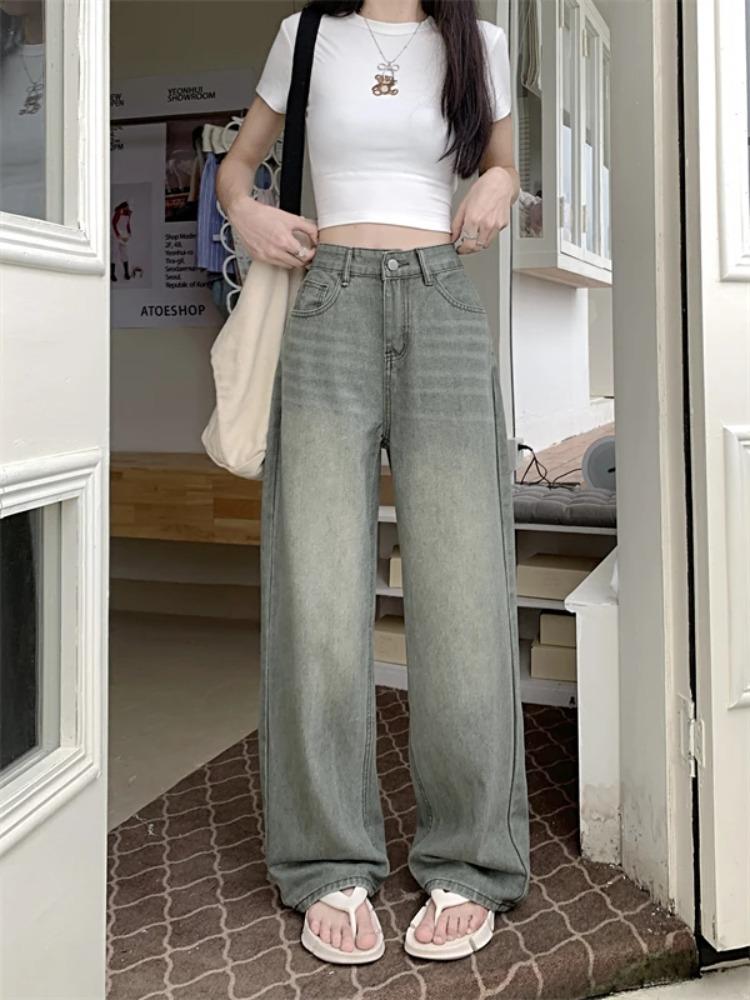 Ретро-стиль High Street Fashion Design Wide Leg Jeans Women 2024 Лето Новые Элегантные Прямые Длинные Брюки с Высокой Талией