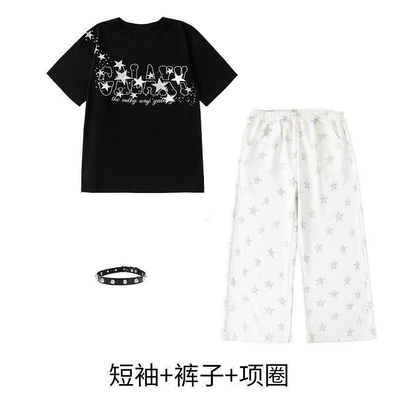 Hip Hop Dance Outfit Boys Street Performance Costume Short Sleeve Cotton Set With Accessories