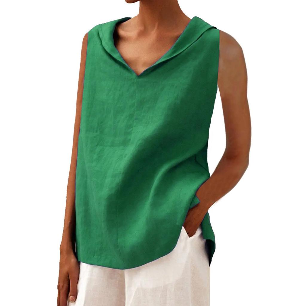 Женский однотонный жилет из хлопка и льна с V-образным вырезом и свободными лацканами без рукавов