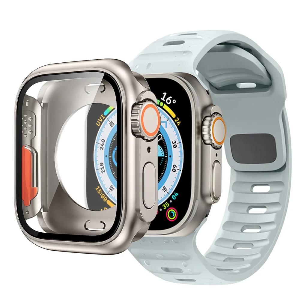 Чехол+Ремешок Для Apple Watch Ремешок 45мм 44мм 41 42 46мм Умный Силиконовый Браслет Iwatch Серия 5 6 Se 7 8 9 10 Заменить на Ультра Чехол