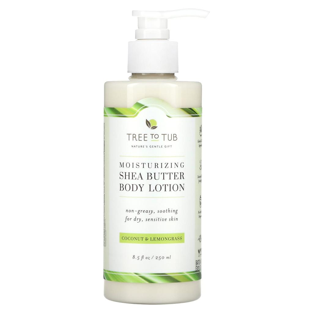 Tree To Tub Moisturizing Shea Butter Body Lotion, Coconut and Lemongrass, 8.5 Fl Oz (250 Ml)