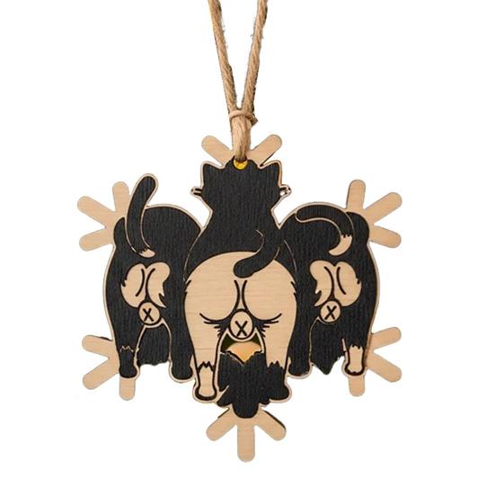 Рождественское украшение в виде снежинки с кошачьей попой, забавное деревянное украшение на елку с кошачьей попой