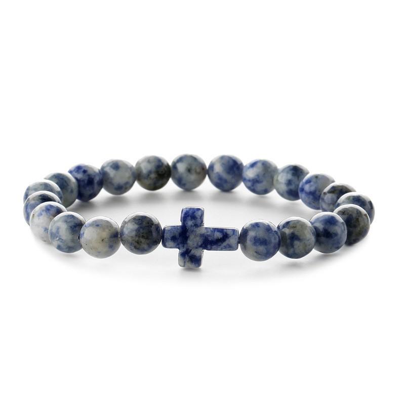 Natural stone bead cross bracelet women's simple bracelet beaded versatile bracelet European and American new multi-color bead bracelet.