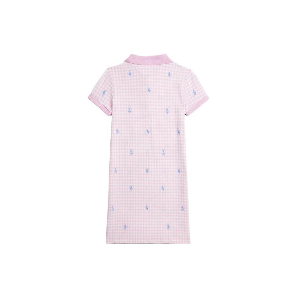 Polo Ralph Lauren SS24 Вышитый логотип в клетку Прямого покроя Разрез Короткий рукав Платье Детские платья Светло-розовый CWPODRSG3D20826-650
