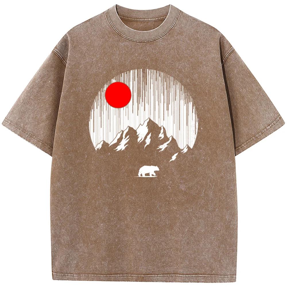 Футболка для мужчин и женщин на открытом воздухе Sunset Mountain, стираная, хлопковая, забавная, отбеленная, ретро, хип-хоп, отбеленная футболка