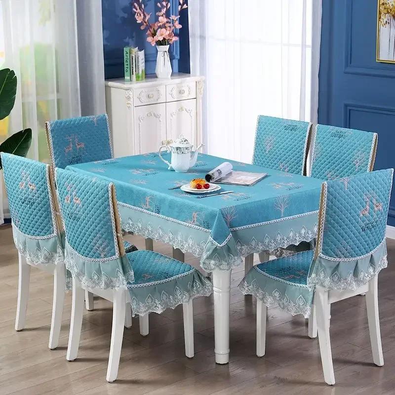 Кружевная спинка стула, стол и чехол на стул, домашняя прямоугольная скатерть, художественная скатерть, обеденный стул, встроенная подушка