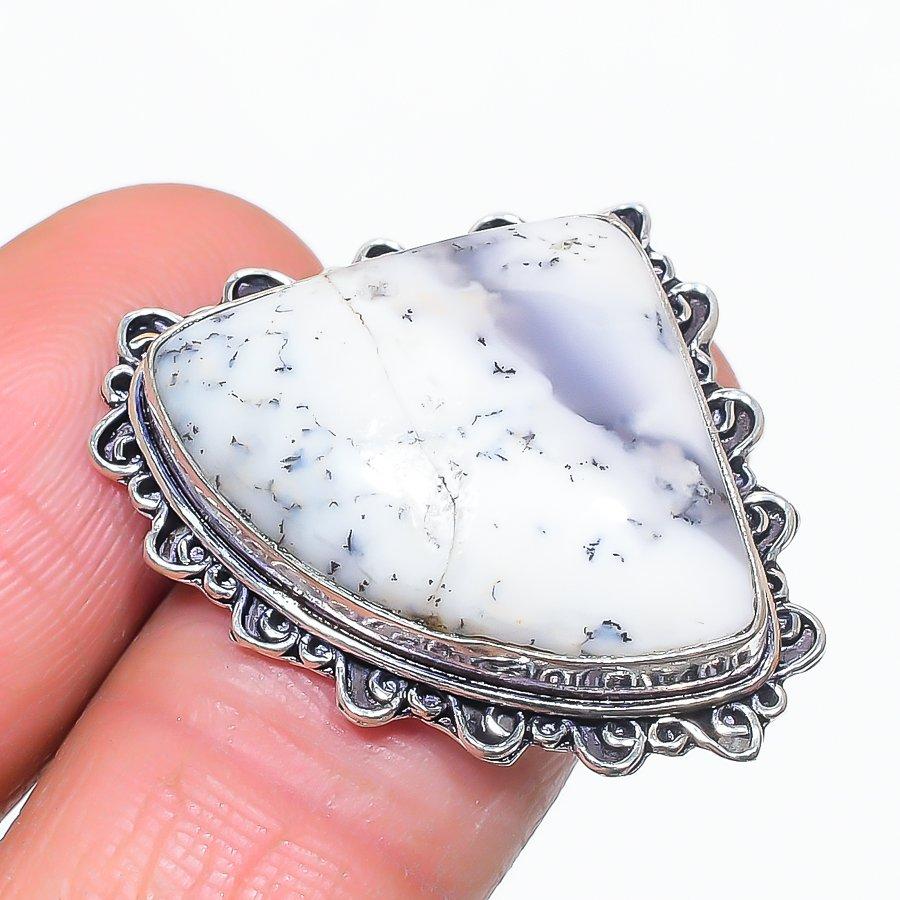 Натуральный дендрит опал драгоценный камень 925 стерлингового серебра ювелирное кольцо размер 7 p2E66