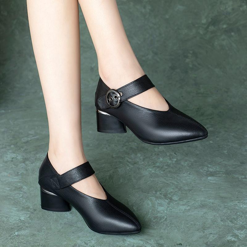 Модная FHC Осенняя Обувь из Мягкой Кожи Женская, Мамины Каблуки Средней Высоты, Женские Туфли-Лодочки, Удобные, Заостренный Носок, Женская Обувь, Черный, Красный, Дропшиппинг