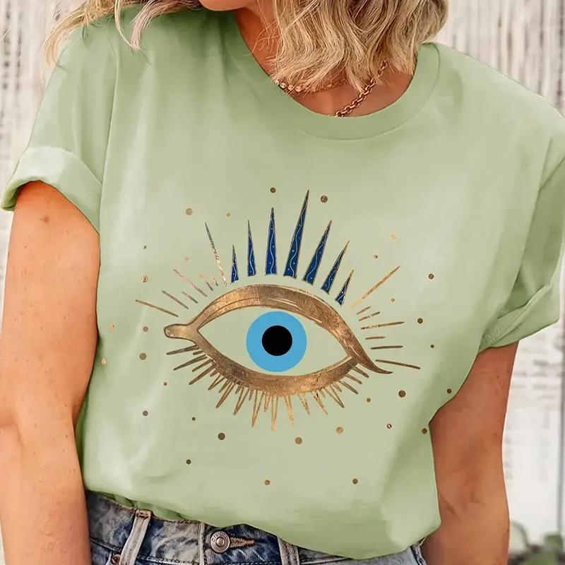 Женская летняя футболка с принтом Golden Eyes, футболки с коротким рукавом, повседневные топы с принтом