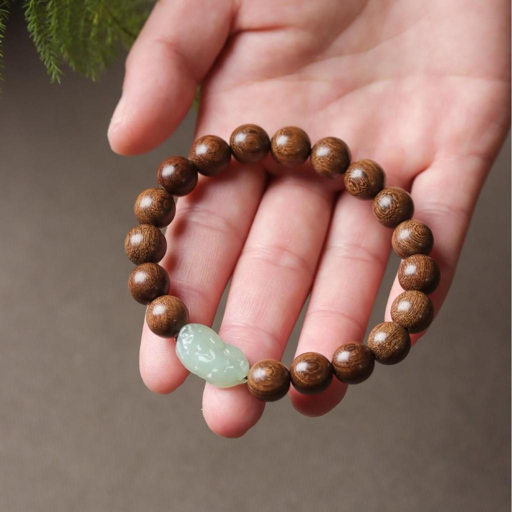 Молитвенные бусины из золотого сандала - Натуральная деревянная нить для рук для мужчин и женщин, Ретро дизайн, Подарок из живописной местности.