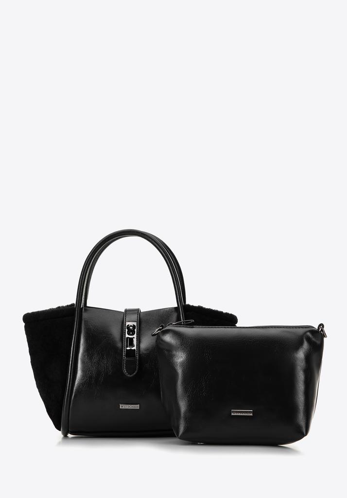 Wittchen Women's Suitcase Made Of Shiny Eco-Leather, Black, Black, Eco-Leather