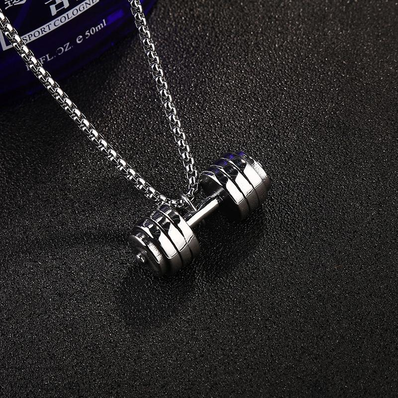 Silver Barbell Necklace, Dumbbell, Gym 360