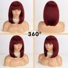 LISI HAIR Женские прямые волосы цвета красного вина до плеч с челкой из синтетического волокна, короткий прямой парик боб, однотонный парик боб
