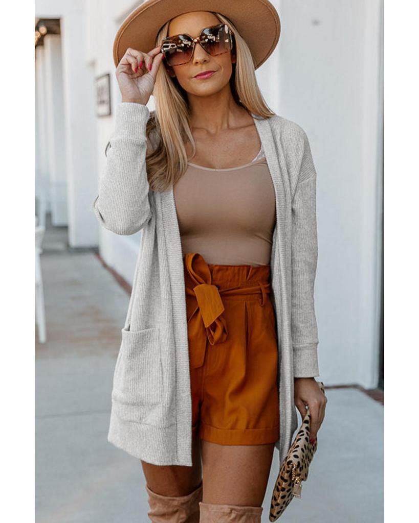 Azura Exchange Бежевый термовафельный кардиган с карманами