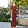 Royal Sister Fan Fashion Suit Women's New Design Short-sleeved Shirt Drape Wide-leg Pants Two-piece Set Trendy