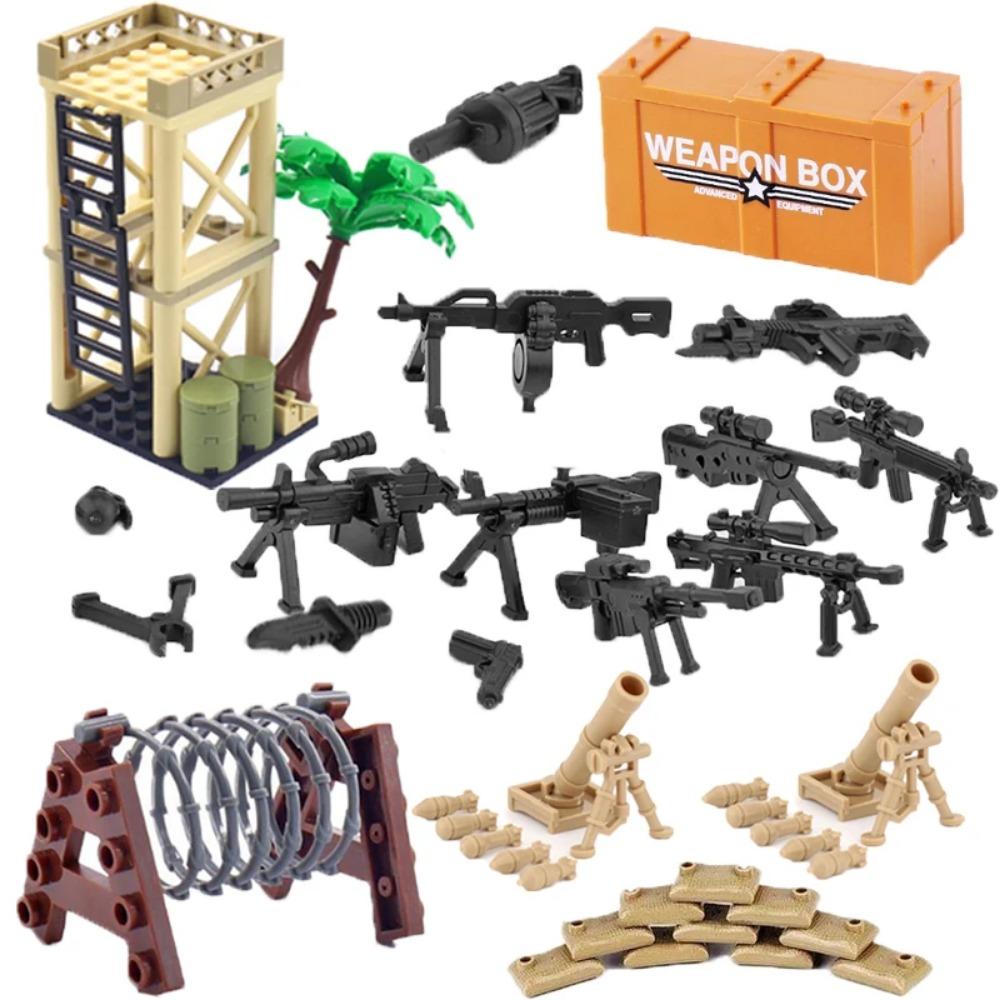 Конструктор Второй мировой войны Военное оружие Полицейский Солдат Фигурка Аксессуары Модель Кирпич Пистолет Пушка Пусковая установка Бункер Аванпост Игрушка X017