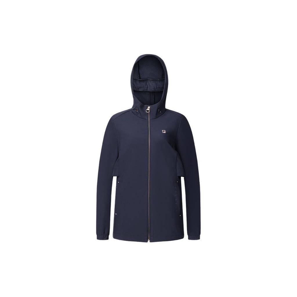 Fila Однотонная тканая спортивная куртка с капюшоном и логотипом для женщин, куртки, темно-синий, A11W411703F-NV
