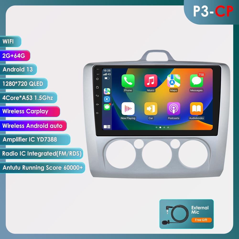 OSSURET Android13 Автомобильное радио для Ford Focus 2 3 Mk2 Mk3 2004-2011 Мультимедийный видеоплеер Навигация Интеллектуальный экран GPS 2Din Carplay 4G Авто Стерео