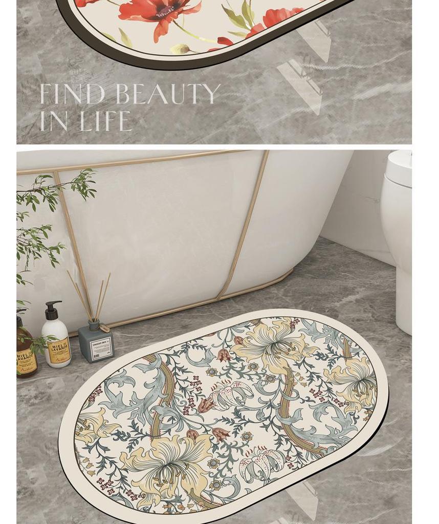 Американский коврик для ванной из диатомовой земли с цветочным рисунком - Грязеотталкивающий, Легко моющийся, Влаговпитывающий, Быстросохнущий.