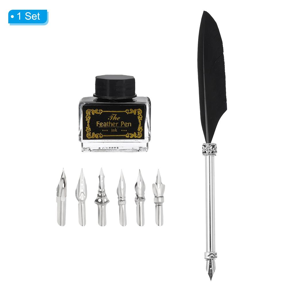 PATIKIL Набор для резьбы по дереву Винтажное перо и чернила с 6 сменными наконечниками для каллиграфического письма, офисное макательное перо, свадебный подарок, черный, 21,5 см/8,5"