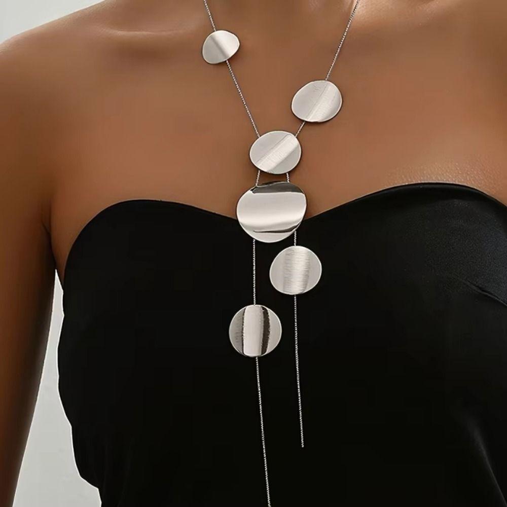 Metal Sequin Tassel Necklace Fashion Long Pendant Necklace Geometric Necklace  Party Celebrations