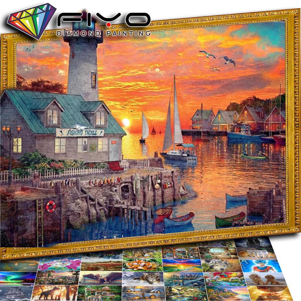 Алмазная картина Маяк Rhinestone Kit Полный квадратный круглый Алмазная вышивка Пейзаж Мозаика Закат Домашний декор