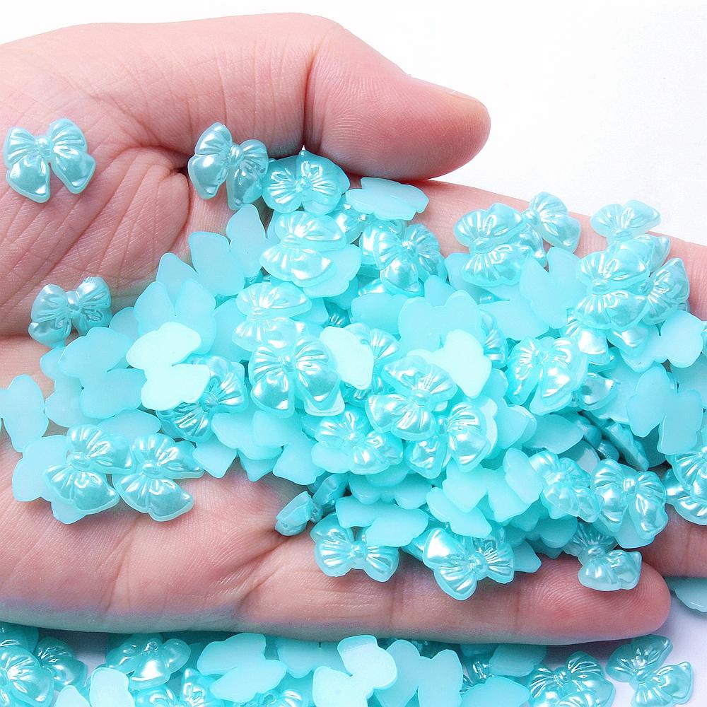 Resin Bow Tie Beads 13mm Flatback Rhinestones Colorful Loose Beads for DIY Hair Rope Scrunchie Jewelry Making 10g